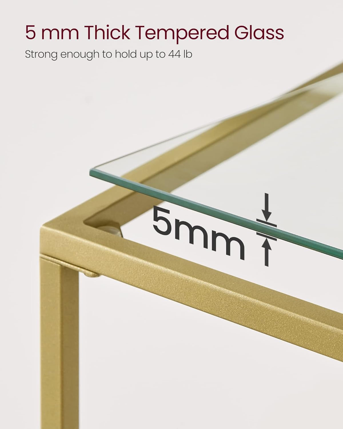 39.4 Inch Console Sofa Table, Modern Entryway Table, Tempered Glass Table, Metal Frame, 2 Shelves, Adjustable Feet, for Living Room, Hallway, Gold Color ULGT025A01
