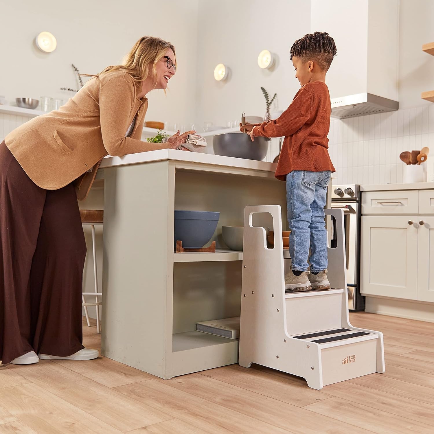 Reach-Up Step Stool with Handles, Kids Furniture, White Wash