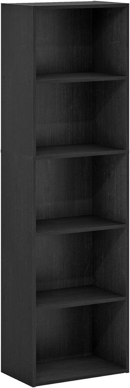 LUDER Book Shelf, 5-Cube Bookshelf, Bookcase with Open Shelf, 9.4 X 15.8 X 52, for Living Room, Bedroom, Home Office, Blackwood