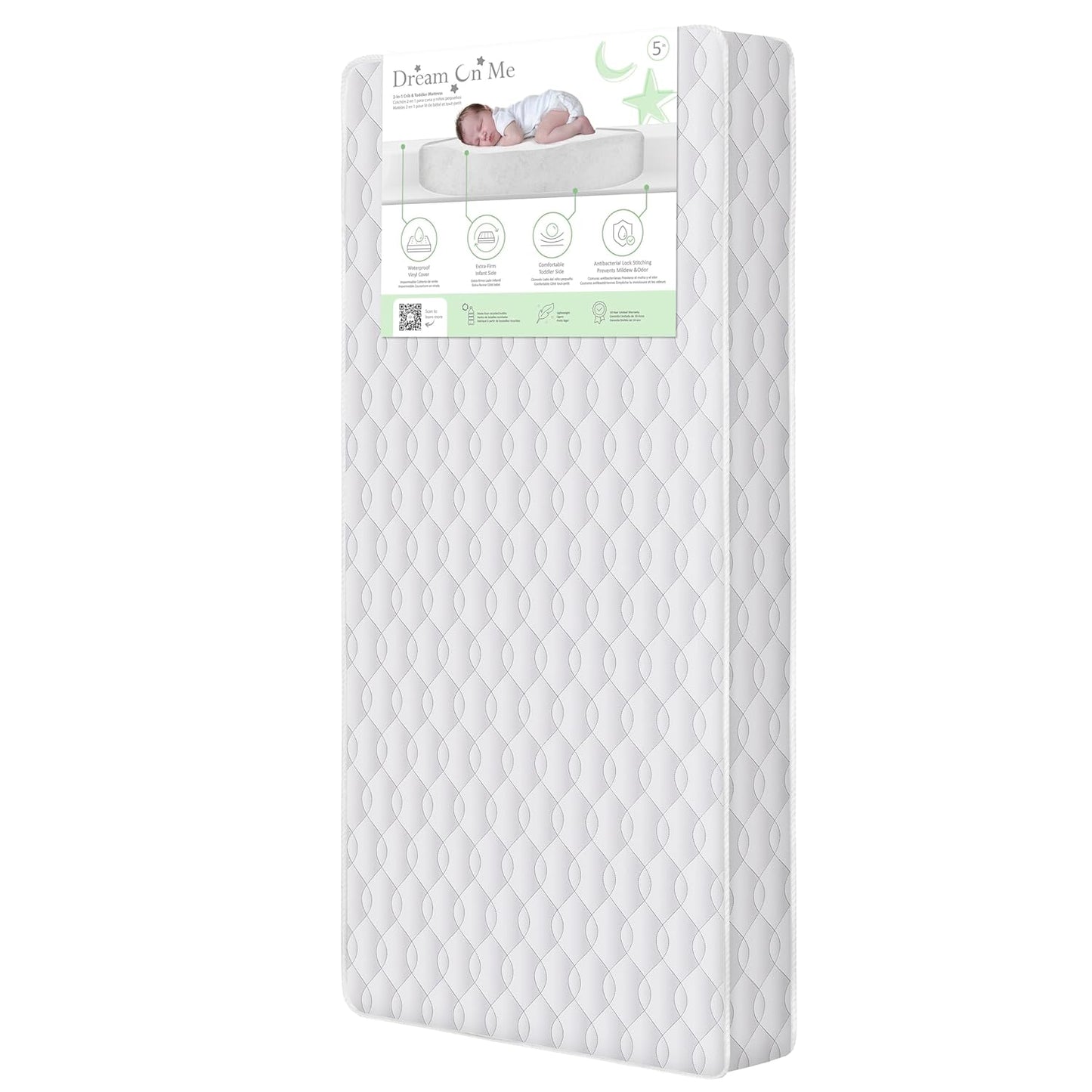 5" Cozy Cloud 2-In-1 Crib and Toddler Mattress, Dual-Sided - Infants & Toddlers, Breathable & Waterproof, 75% Recycled Fiber, GREENGUARD Gold & Baby Safety Alliance Certified – Taffeta