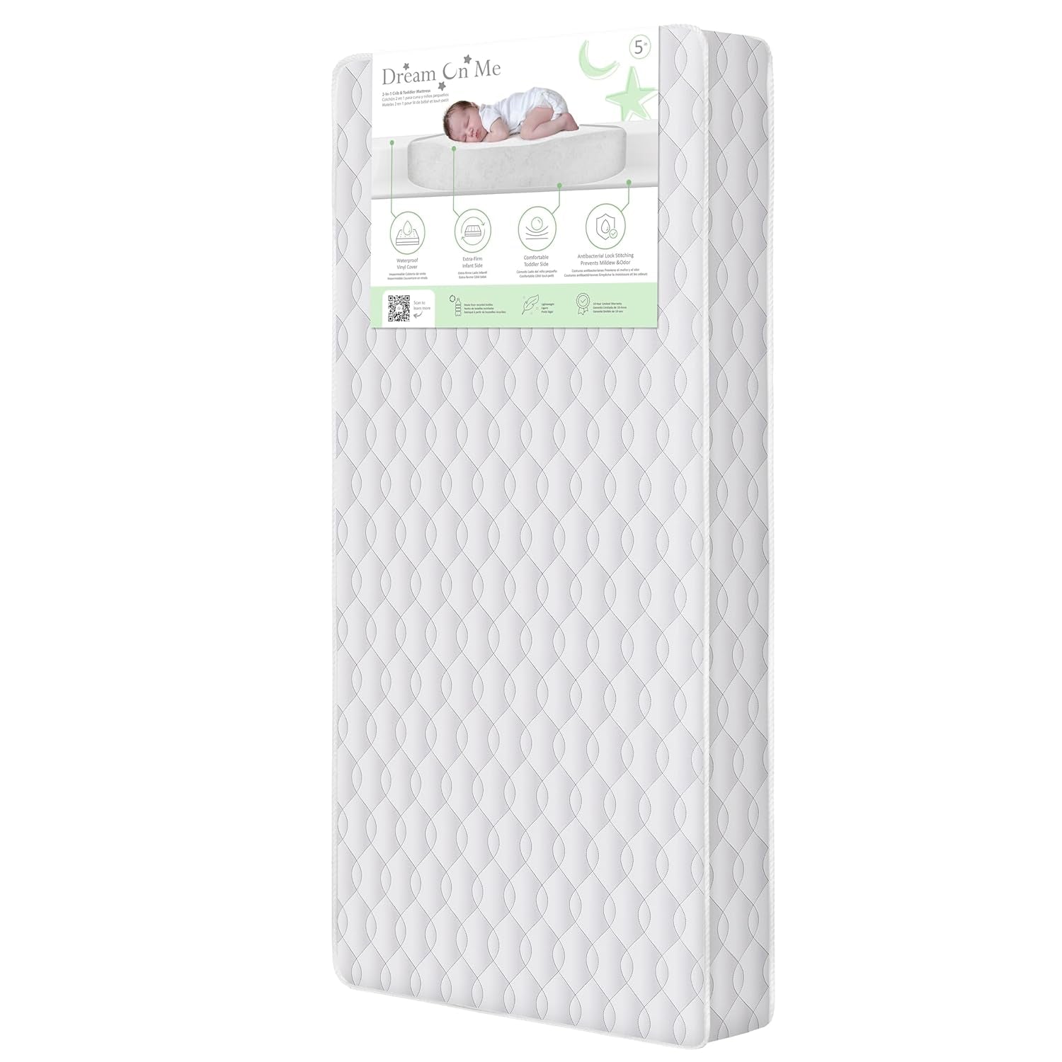 5" Cozy Cloud 2-In-1 Crib and Toddler Mattress, Dual-Sided - Infants & Toddlers, Breathable & Waterproof, 75% Recycled Fiber, GREENGUARD Gold & Baby Safety Alliance Certified – Taffeta