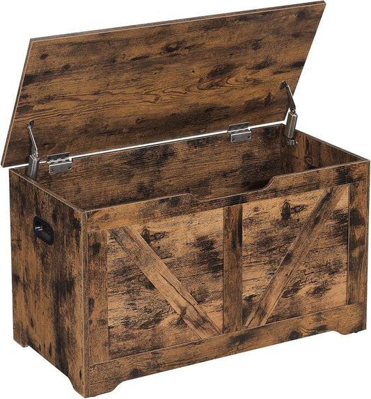 Storage Chest, Storage Trunk with 2 Safety Hinges, Storage Bench, Shoe Bench, Farmhouse Style, 15.7 X 31.5 X 18.1 Inches, for Entryway, Bedroom, Living Room, Rustic Brown ULSB062T01