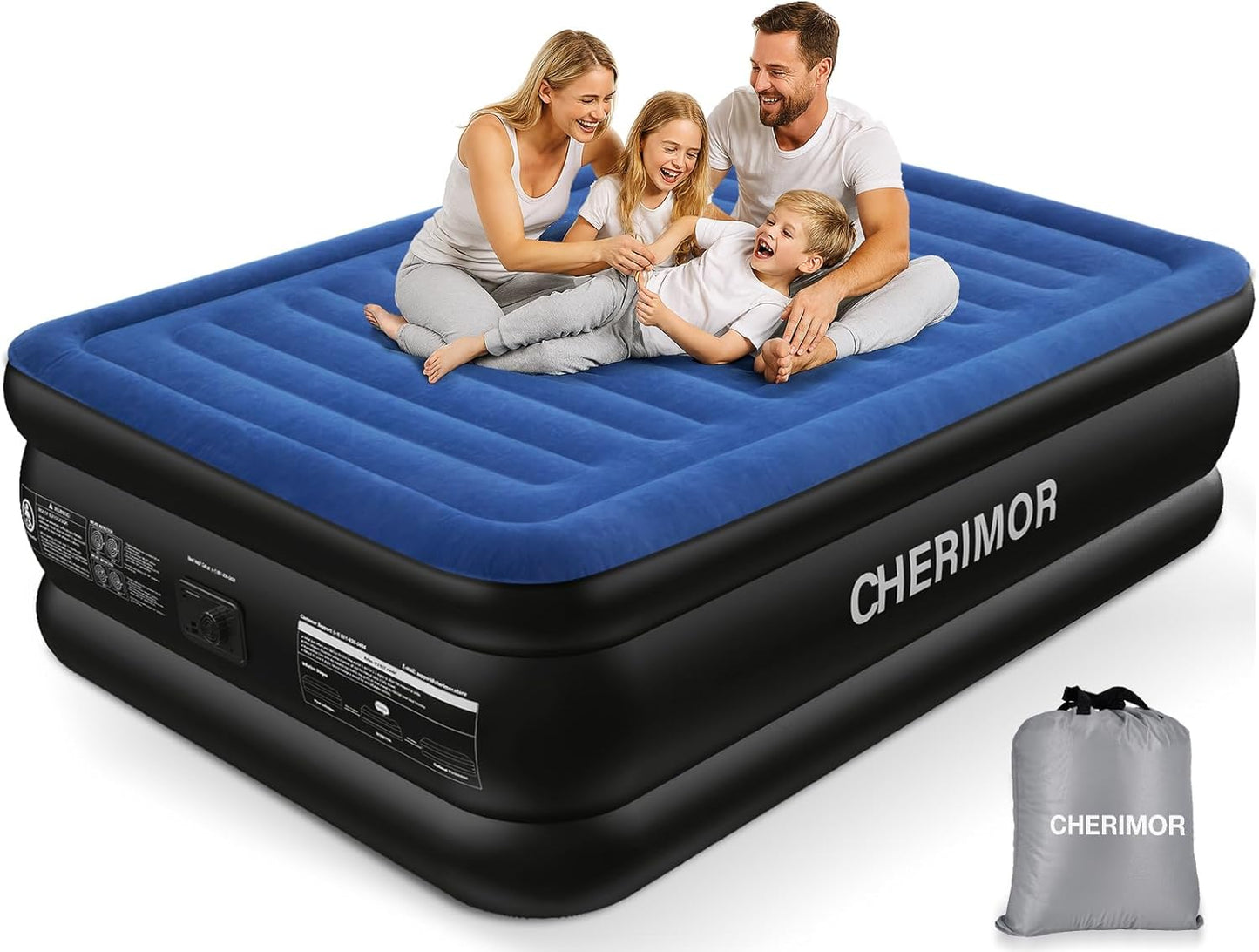 Queen Air Mattress with Built in Pump, 18" Raised Comfort, Multi-Layer Leakproof, Heavy-Duty Support Blow up Mattress, 800Lbs High Capacity, 3 Min Inflation for Home Camping Guests