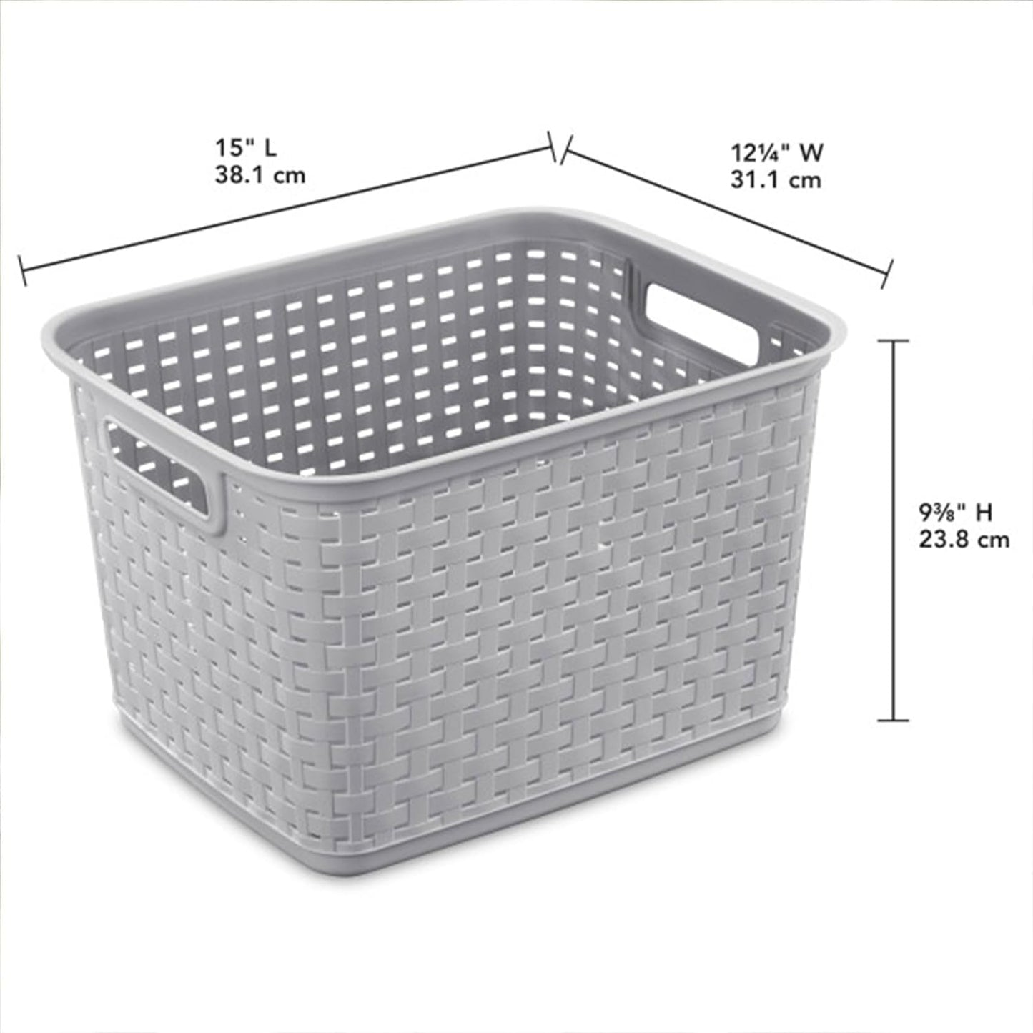 6-Pack Tall Weave Basket, Woven Plastic Storage Baskets for Organization, Cement Gray - Organizing Bin Containers with Handles for Bedroom, Bathroom, Dorm, Laundry Room, and Closet