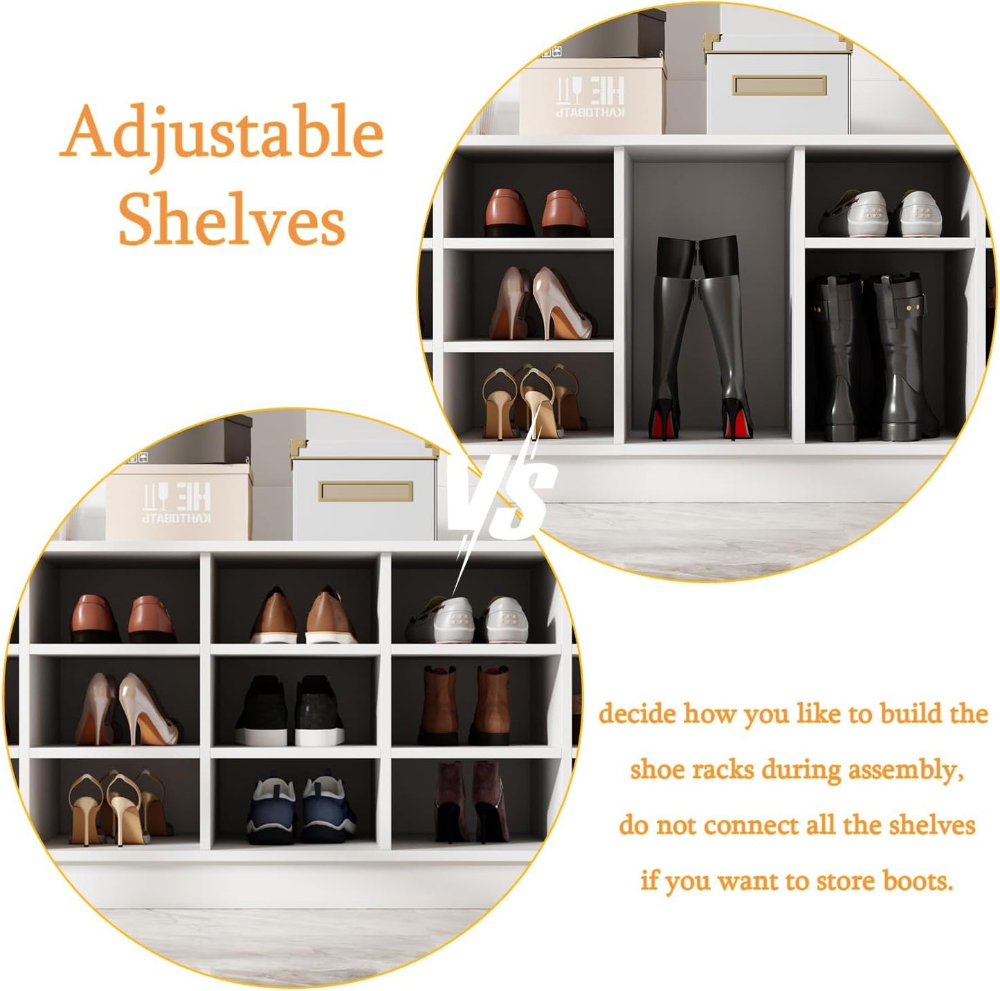 Extra Large Hall Tree with Bench and Shoe Storage, Multi-Purpose Entryway Bench with Coat Rack, Adjustable Shelves, 6 Double Hooks and 21 Open Compartments, White