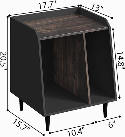 Nighstand Set of 3,Small End Side Table with Adjustable Divided Shelves for Vinyl Storage， Suitable for Music Room Living Room Bedroom