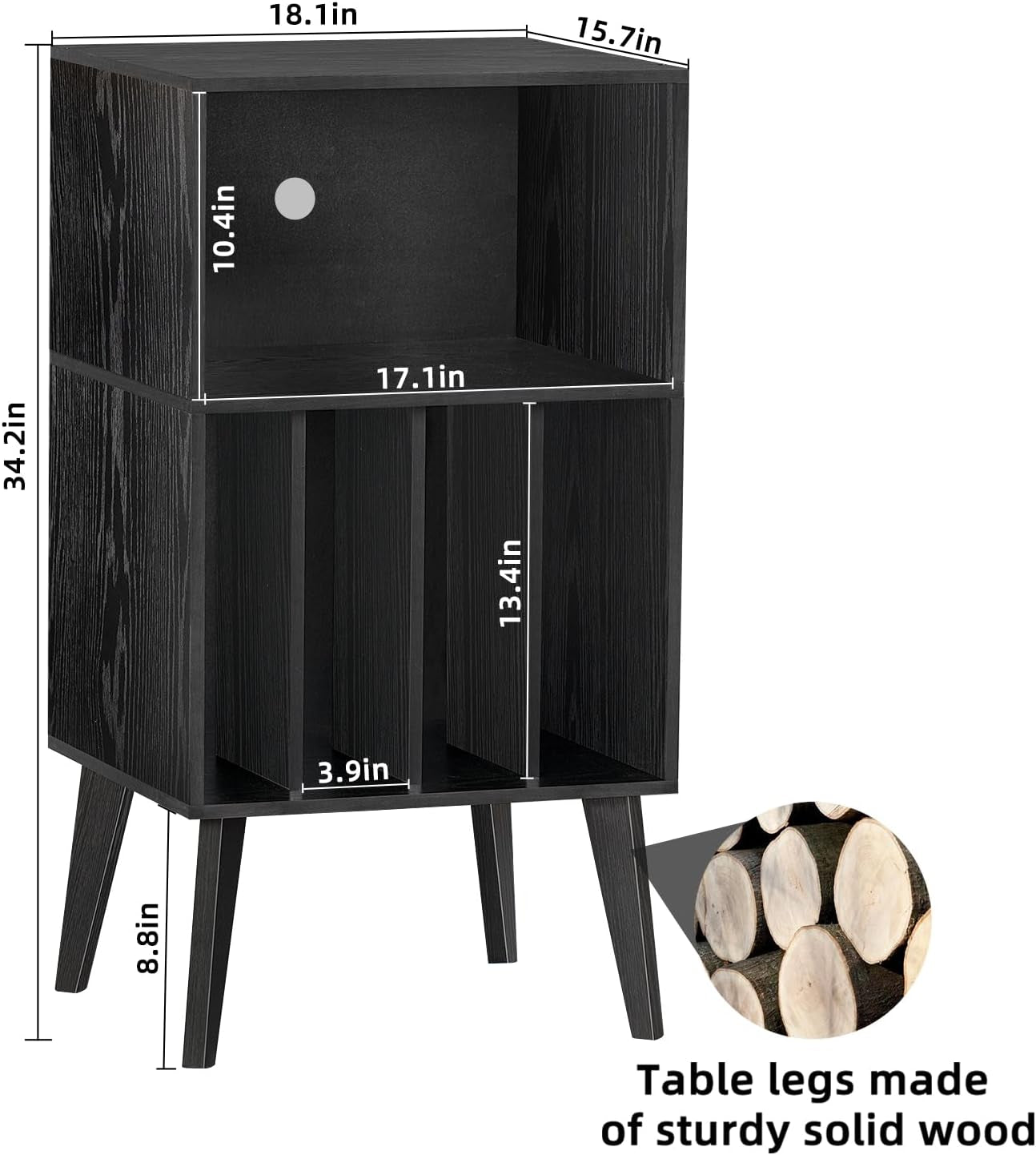 Record Player Stand, Black Turntable Stand Holds up to 160 Albums, Mid-Century Vinyl Storage Cabinet Table with Solid Wood Legs, Record Player Holder Dispaly Shelf for Bedroom Living Room