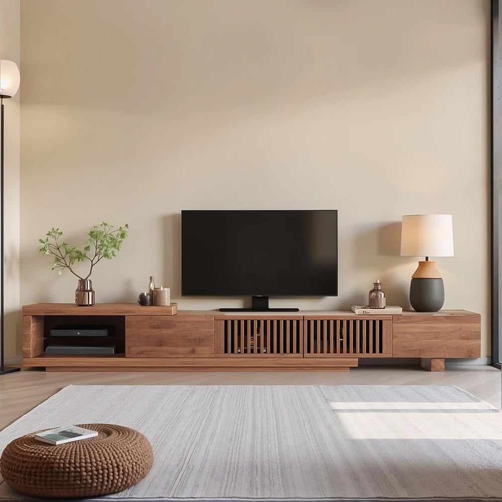 Mid-Century Modern Extendable 78.5"-105" TV Stand for Tvs up to 70"-100",Entertainment Centers with 2 Drawers and 2 Storage Units, for Living Room,Bedroom,Walnut