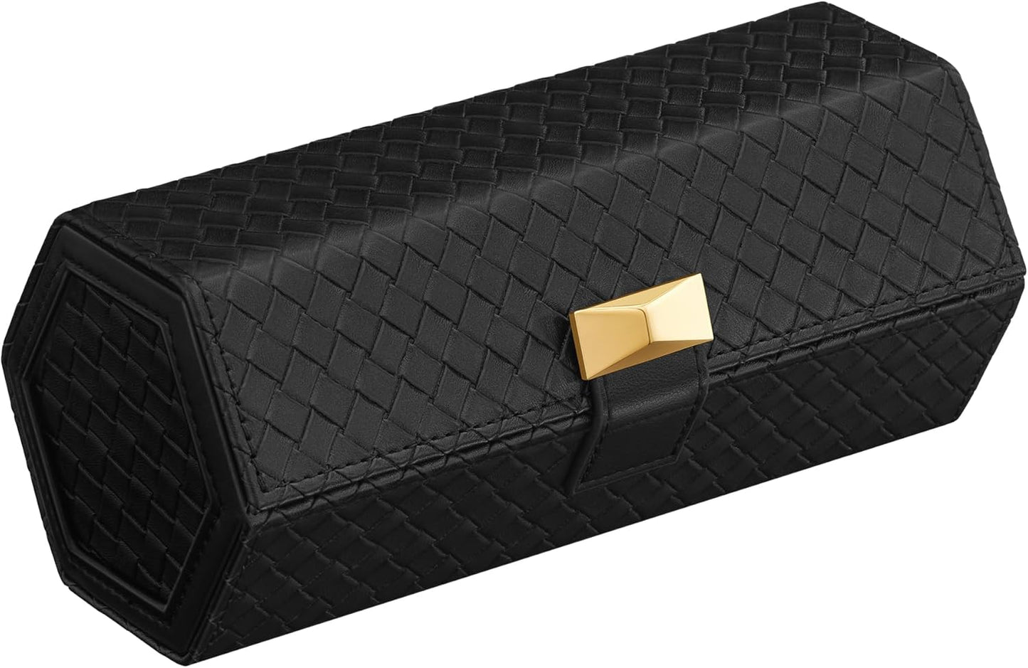 24-Slot Watch Box, Lockable Storage Case with Glass Lid, Ink Black Synthetic Leather, Dove Gray Lining, Gift Idea UJWB024