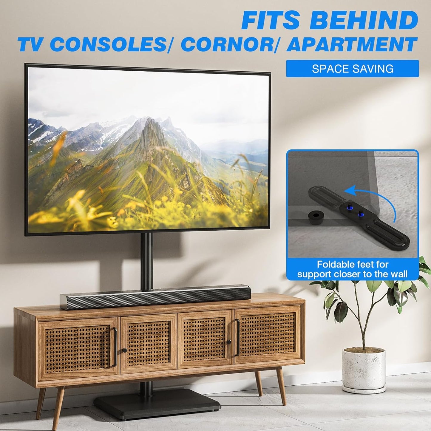 Swivel Floor TV Stand with Mount for 32-60 Inch Tvs up to 88 Lbs, Height Adjustable Tall TV Stand with Wood Base, Saving Space Design for Bedroom, Living Room and Corner, Max VESA 400X400Mm