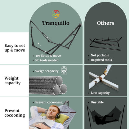 Universal Double Hammock with Stand Included for 2 Persons/Foldable Hammock Stand 600 Lbs Capacity Portable Case - Inhouse, Outdoor, Camping, Grey