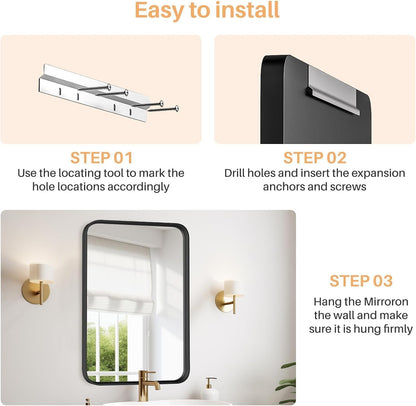 Bathroom Mirror for Wall, 30X22 Inch Rectangle Mirror, Matte Black Metal Framed Bathroom Vanity Mirror for Restroom Farmhouse, Anti-Rust, Tempered Glass, Horizontally or Vertically Hanging