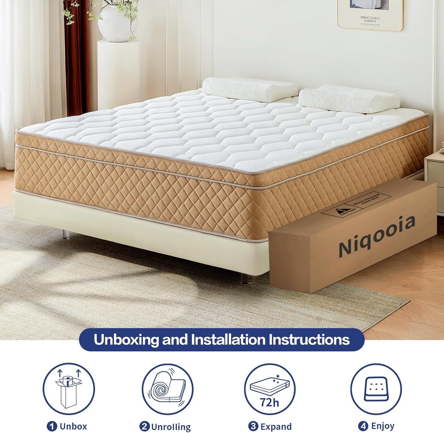 Queen Size Mattresses, 12 Inch Hybrid Mattress in a Box, Memory Foam and Individual Pocket Springs, Soft and Breathable, Fiberglass Free, Certipur-Us Certified, Cooling Queen Mattresses