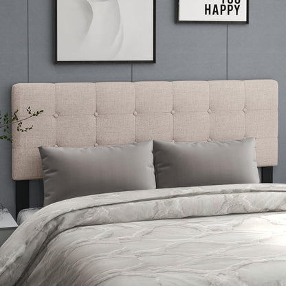 Linen Upholstered Headboard, Adjustable Width Button Tufted Headboard Only with Solid Wood Legs, Attach Frame, Modern Headboards for Queen Full Size Bed, Beige