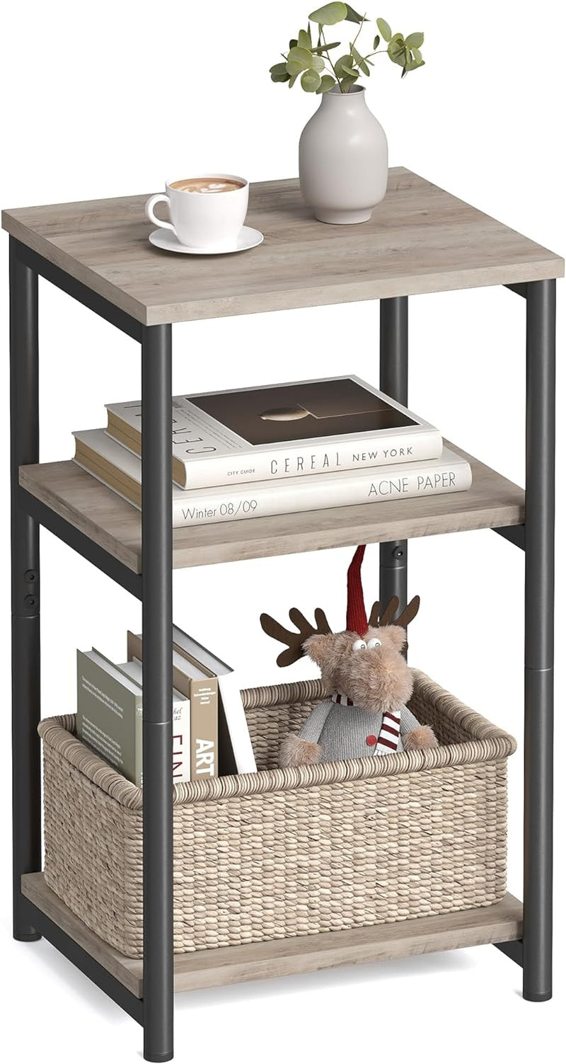Side Table, Small End Table, Tall Nightstand for Living Room, Bedroom, Office, Bathroom, Greige and Classic Black ULET273B02