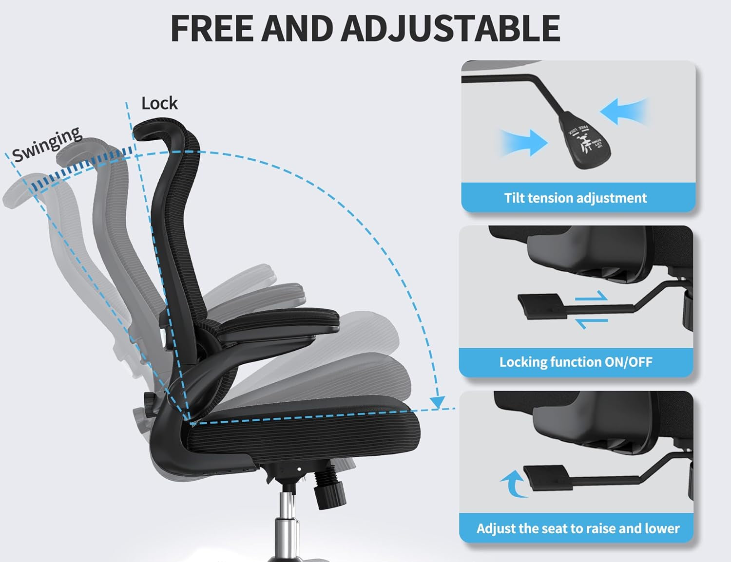 Ergonomic Office Chair - Desk Chair with Wave High Back Adjustable Lumbar Support Computer Chair - Gaming Chairs Mesh Backrest and PU Leather Seat for Home Reading Chairs to Adults(Black)