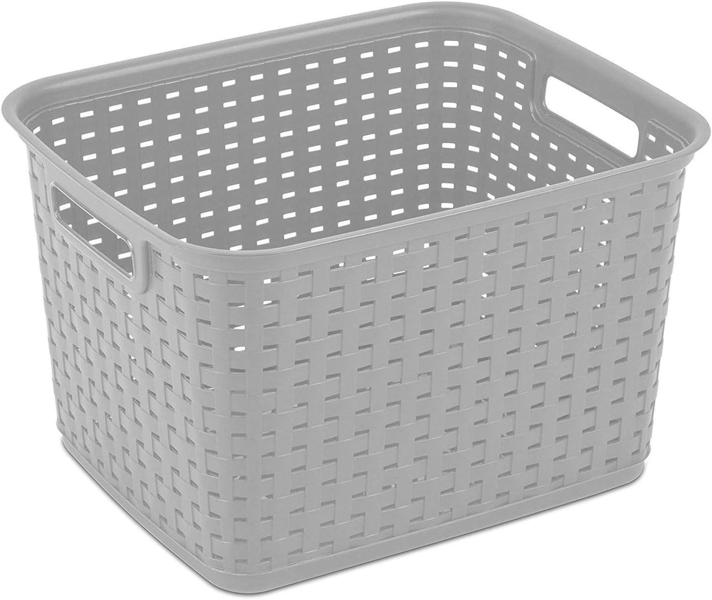 6-Pack Tall Weave Basket, Woven Plastic Storage Baskets for Organization, Cement Gray - Organizing Bin Containers with Handles for Bedroom, Bathroom, Dorm, Laundry Room, and Closet