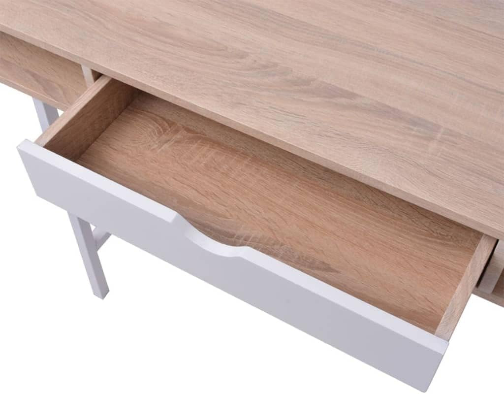 Modern Computer Desk, Oak and White MDF Metal Medium Rectangular Office Desk with Drawer, Wood Work Table for Home Office, 47.2X18.9X30.3 Inch