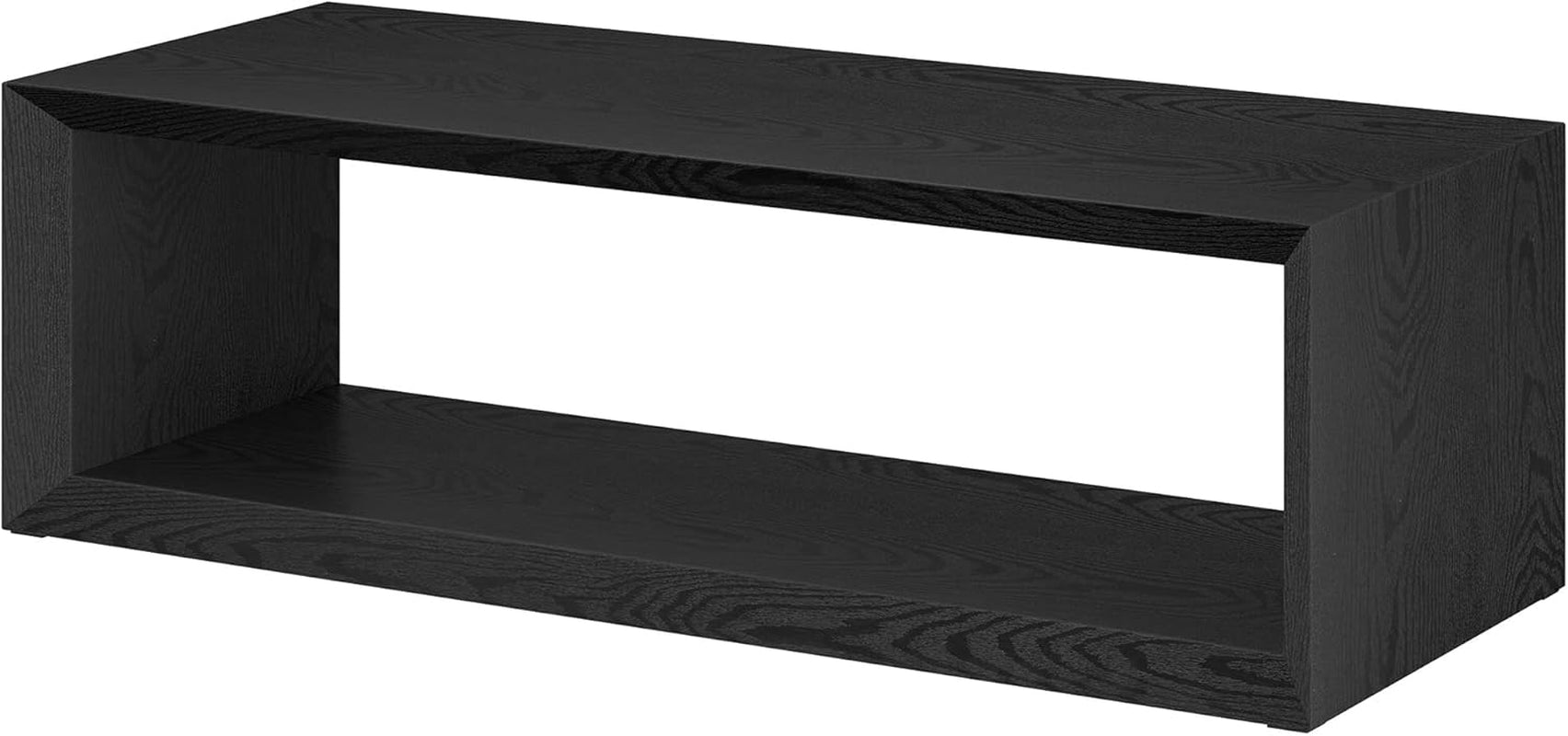 58" Rectangular Coffee Table with Open Storage Shelf for Living Room, Family Room, or Office, Black Grain