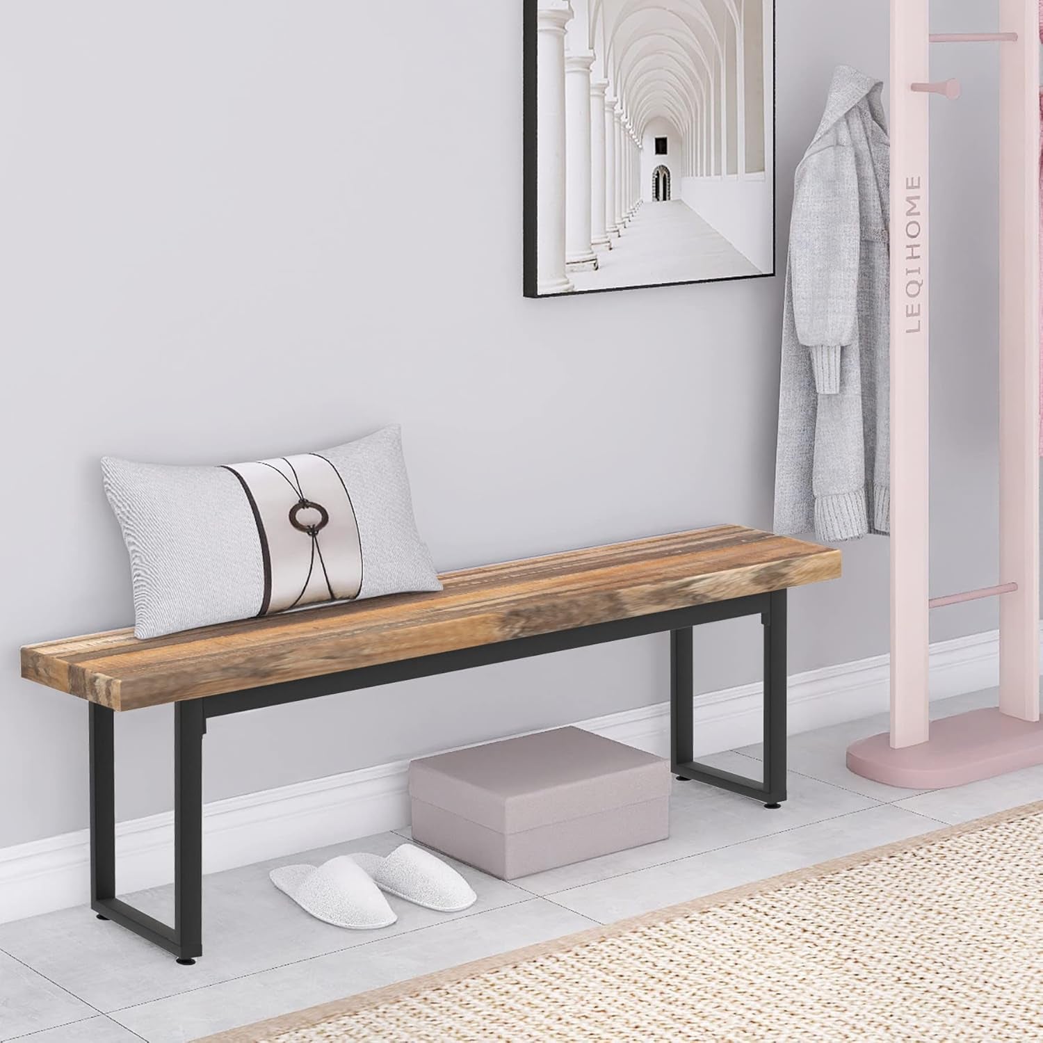 59” Dining Bench Pair of 2 for 6-8 Person, Farmhouse Indoor Kitchen Table Benches, Bed Bench, Industrial Shoe Bench (Brown 2Pcs)