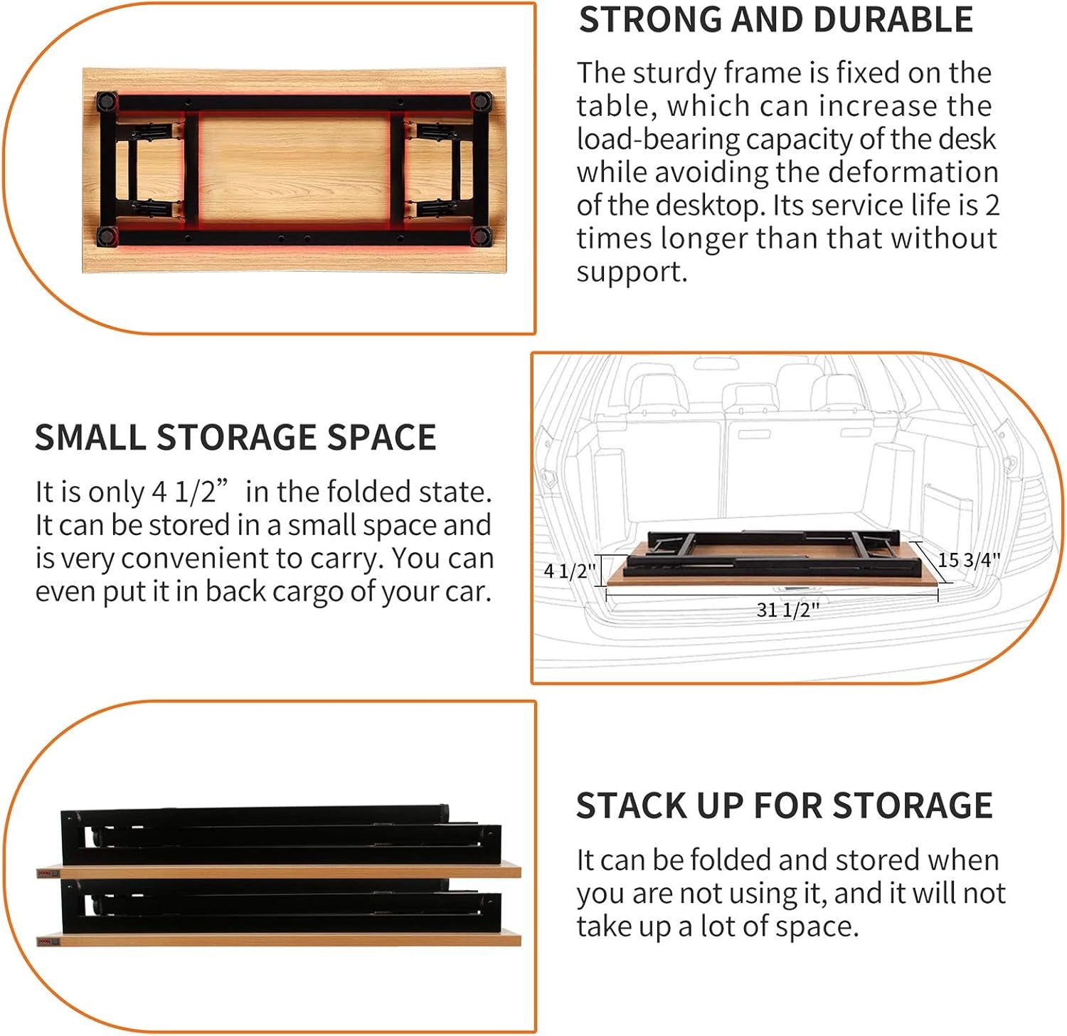 Folding Desk Small Desk 31 1/2" No Assembly Foldable Computer Desk for Small Space/Home Office/Dormitory,Teak&Black Frame