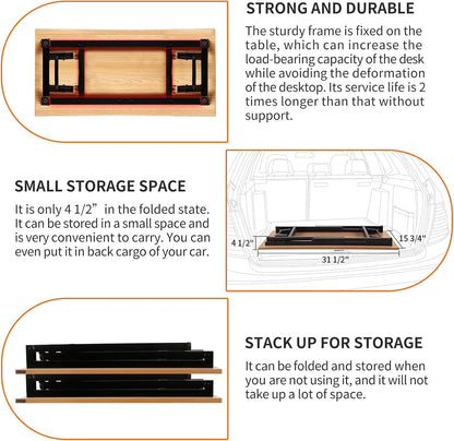 Folding Desk Small Desk 31 1/2" No Assembly Foldable Computer Desk for Small Space/Home Office/Dormitory,Teak&Black Frame