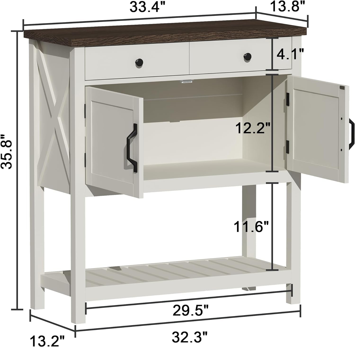 Farmhouse Console Table, Entryway Table with Storage Shelf, Coffee Bar Cabinet, Narrow Buffet Sideboard for Kitchen, Hallway, Living Room, White