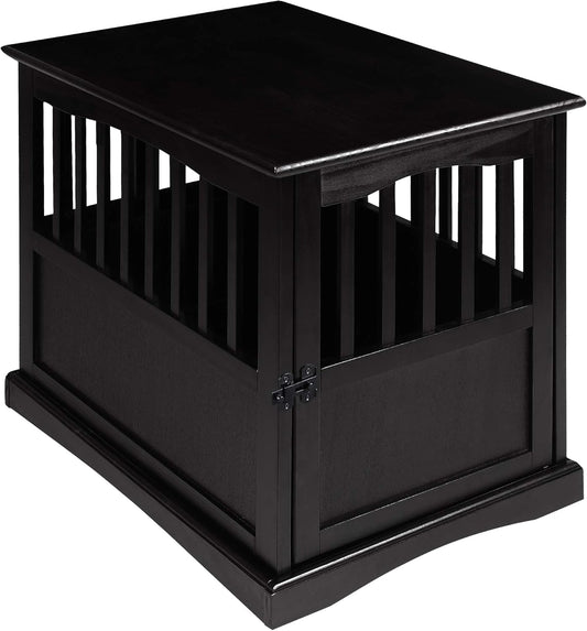 Wooden Indoor Dog Crate House Kennel End Table Night Stand Furniture with Lockable Latch for Small to Medium Pets, Black