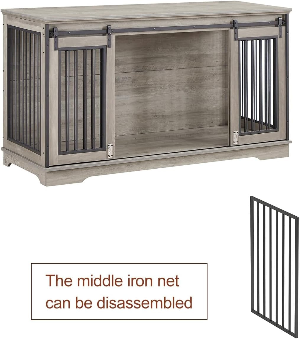 Large Dog Crate Furniture with Sliding Barn Door, 66'' Wooden Dog Kennel Indoor Pet Crate with Drawer and Divider, TV Stand XXL Dog Crate for Large Dog or 2 Medium Dogs, White