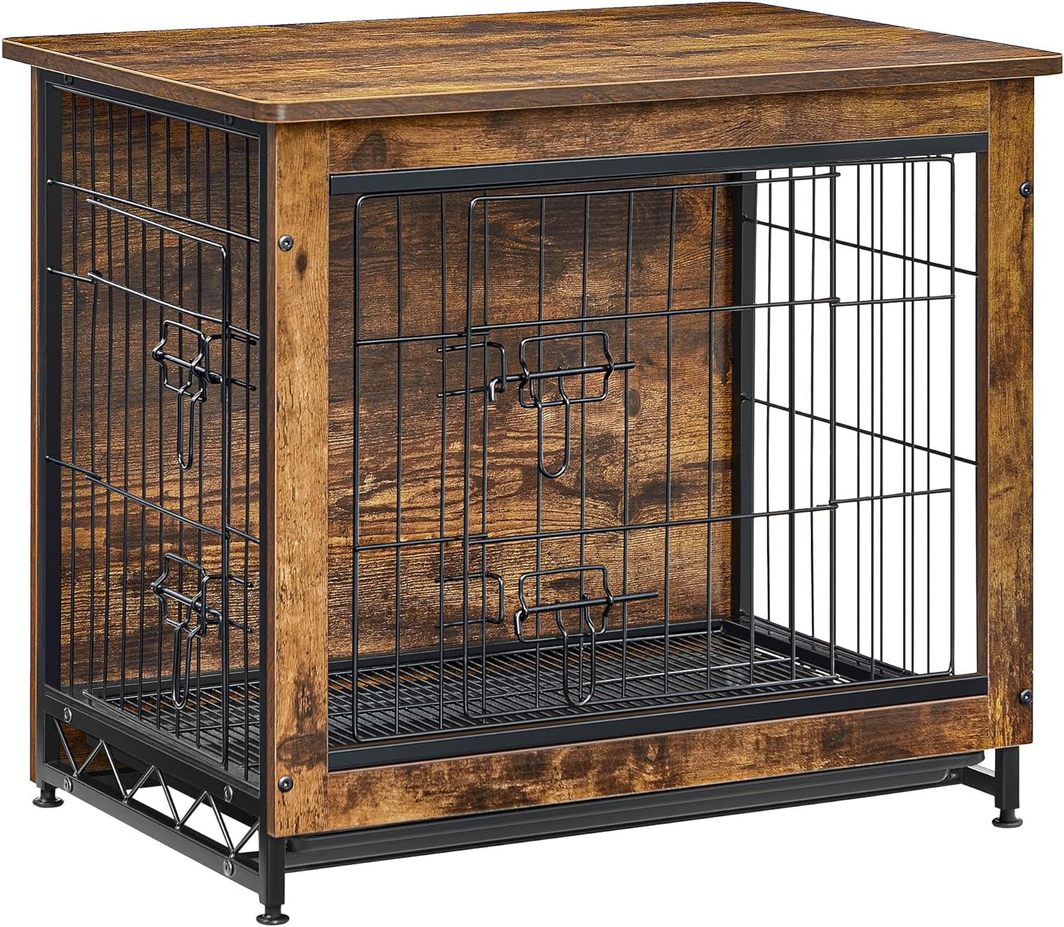 Dog Crate Furniture, 43.3" Side End Table, Modern Kennel for Dogs Indoor up to 80 Lb, Heavy-Duty Dog Cage with Enclosed Base, Double-Door Dog House, Rustic Brown UPFC024X01