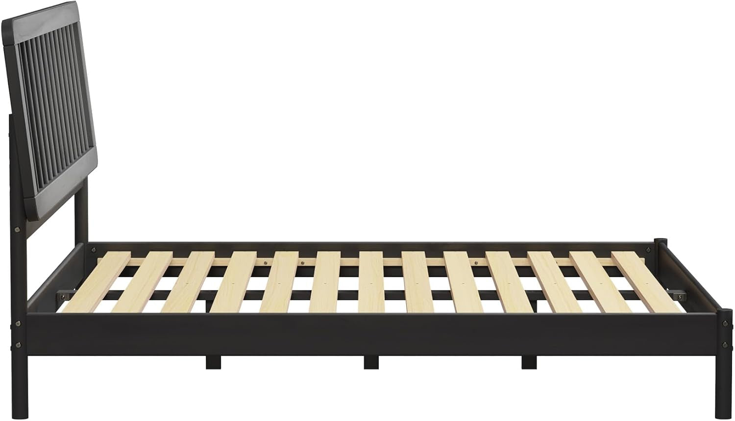 Clemente Mid-Century Modern Spindle Headboard King Bedframe, King Size, Black