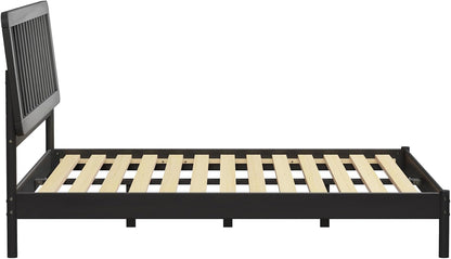 Clemente Mid-Century Modern Spindle Headboard King Bedframe, King Size, Black