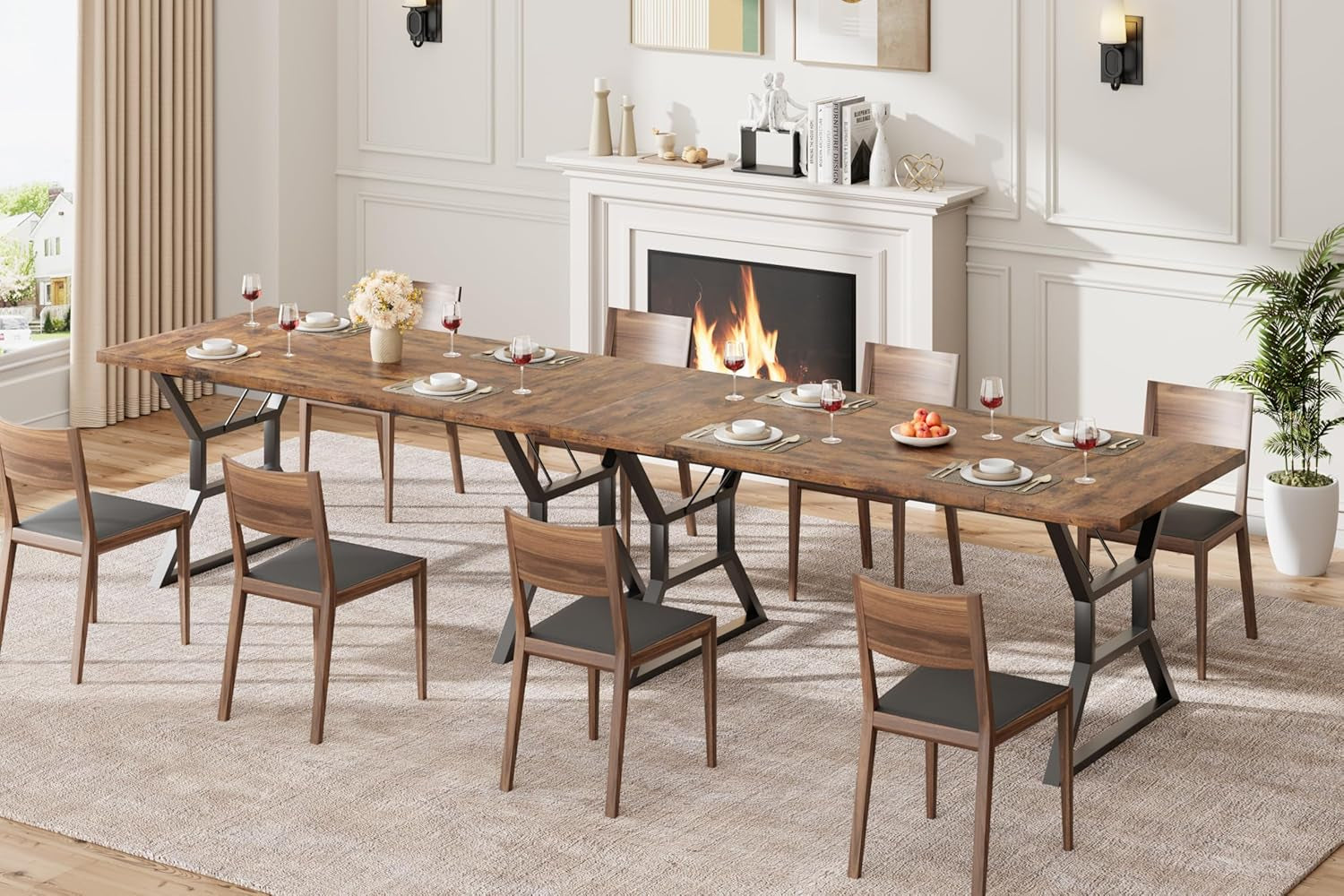 70.9" Large Dining Room Table for 6, Rectangular Kitchen Table with Heavy Duty Metal Legs, Farmhouse Wooden Dining Table for Big Family (Brown)