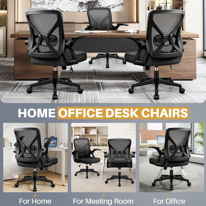 Black ergonomic mesh office chair with flip-up armrests, view 4