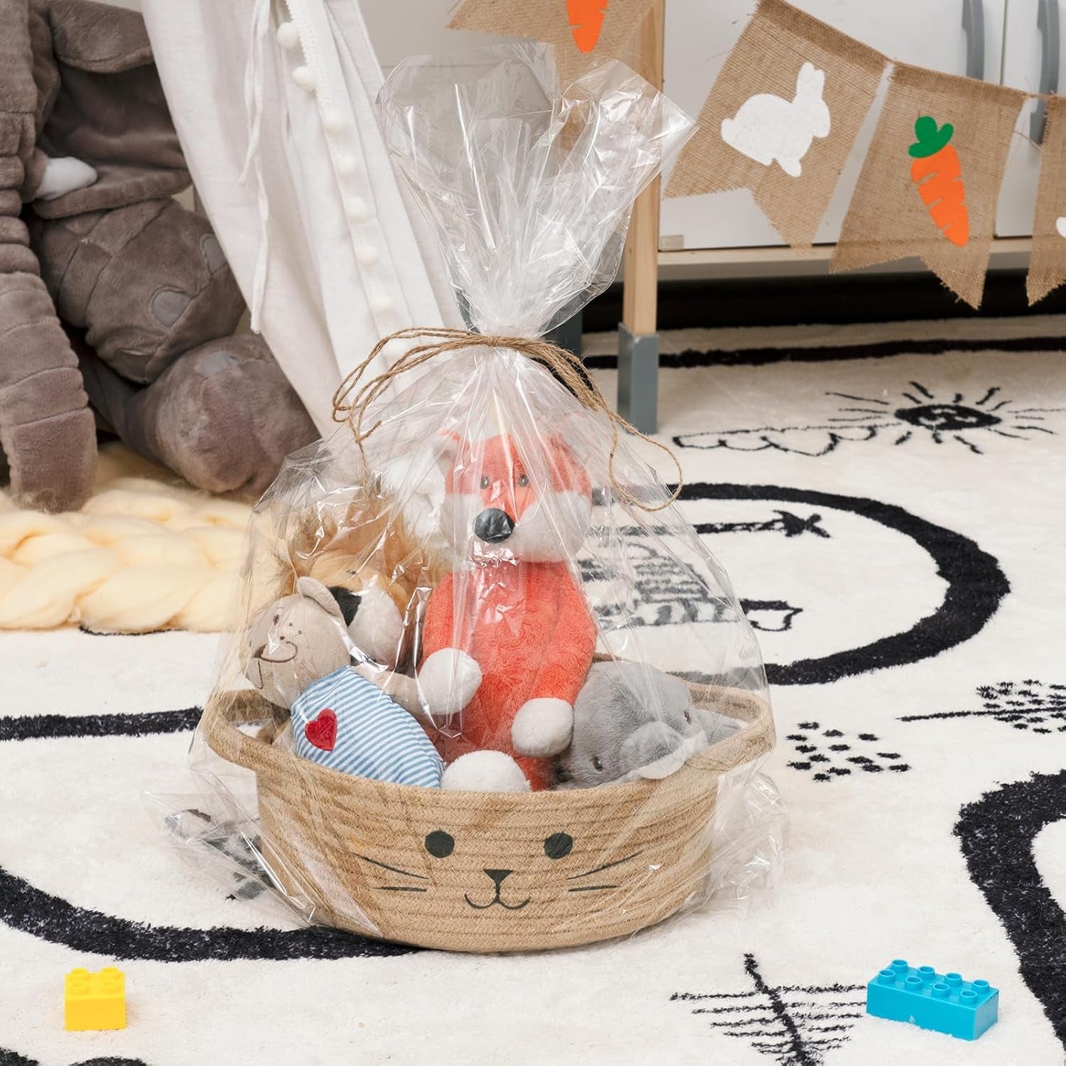 Small Storage Basket, Cute Baskets for Cat Toys, Woven Doy Toy Box Empty Gift Bin for Organizing, Jute, 9.8 X 4 Inches