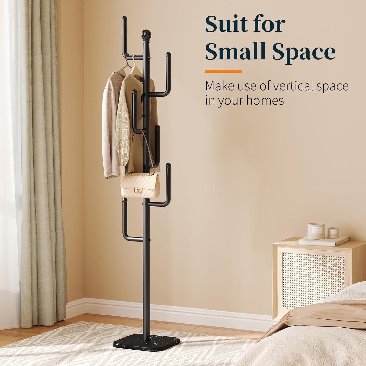 Coat Rack Freestanding with Natural Marble Base - Cactus Coat Tree with 6 L-Shaped Hooks, Heavy Duty Coat Hanger Stand, Metal Coat Rack Stand for Entryway, Hall Tree for Jacket/Hat/Clothes/Bag