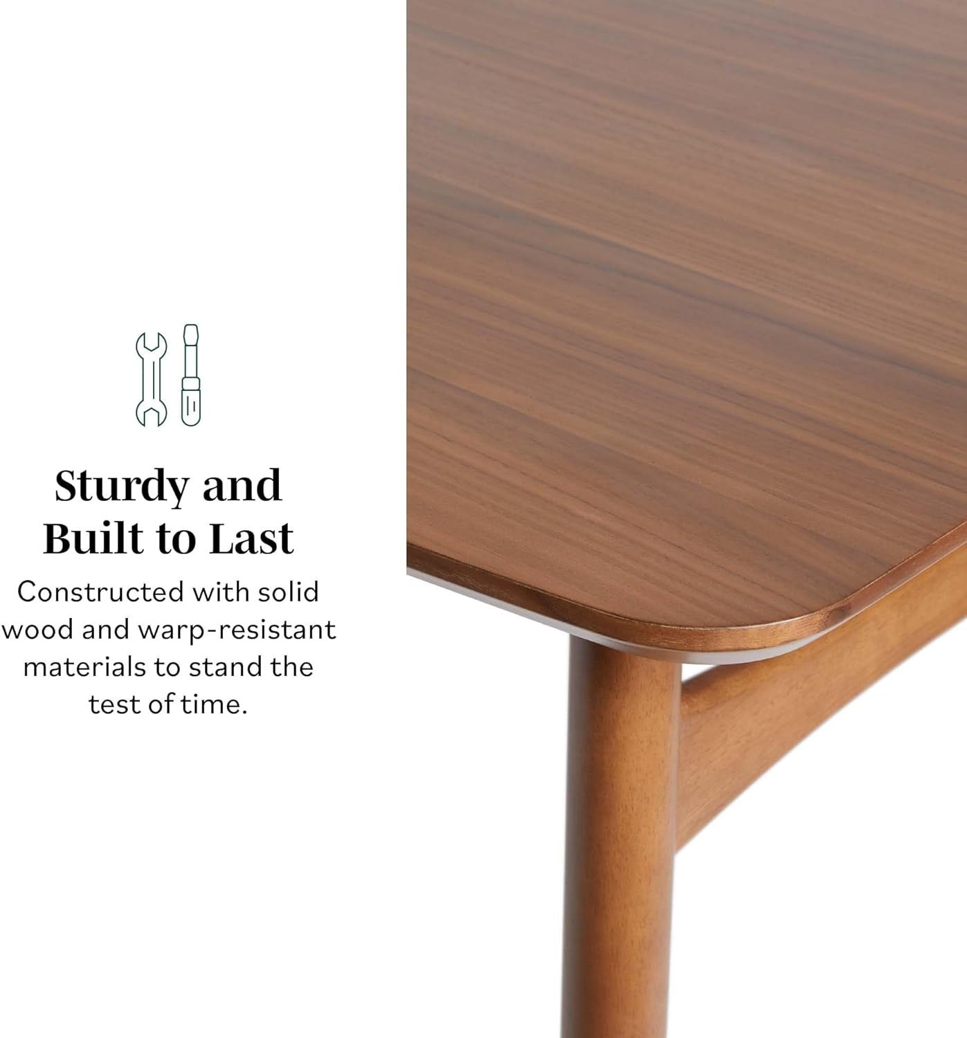 Mid-Century Modern Solid Wood Tapered-Leg Dining Table, 59 Inch, Walnut