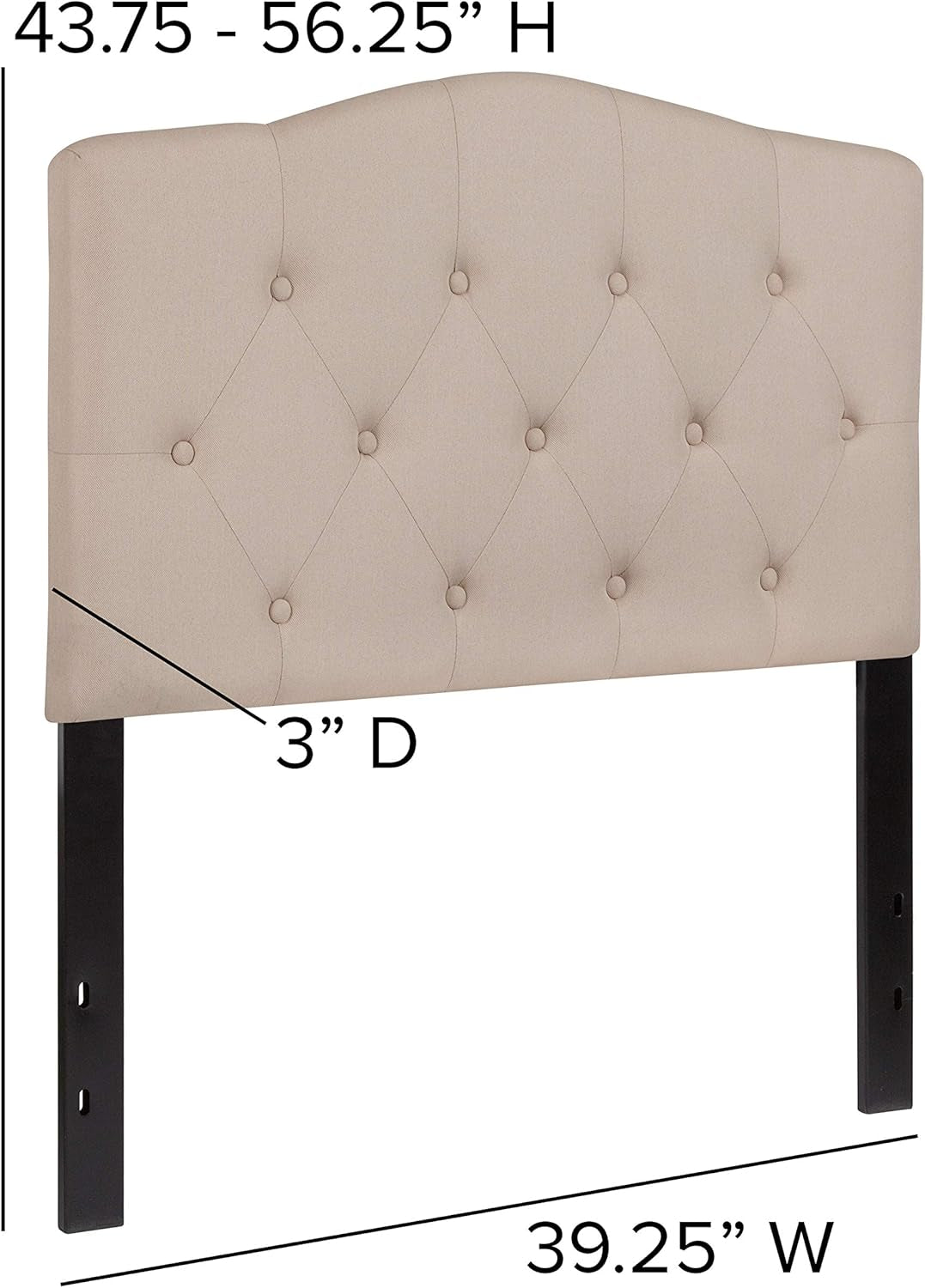 Cambridge Tufted Upholstered Twin Size Headboard in Beige Fabric