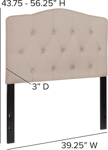 Cambridge Tufted Upholstered Twin Size Headboard in Beige Fabric