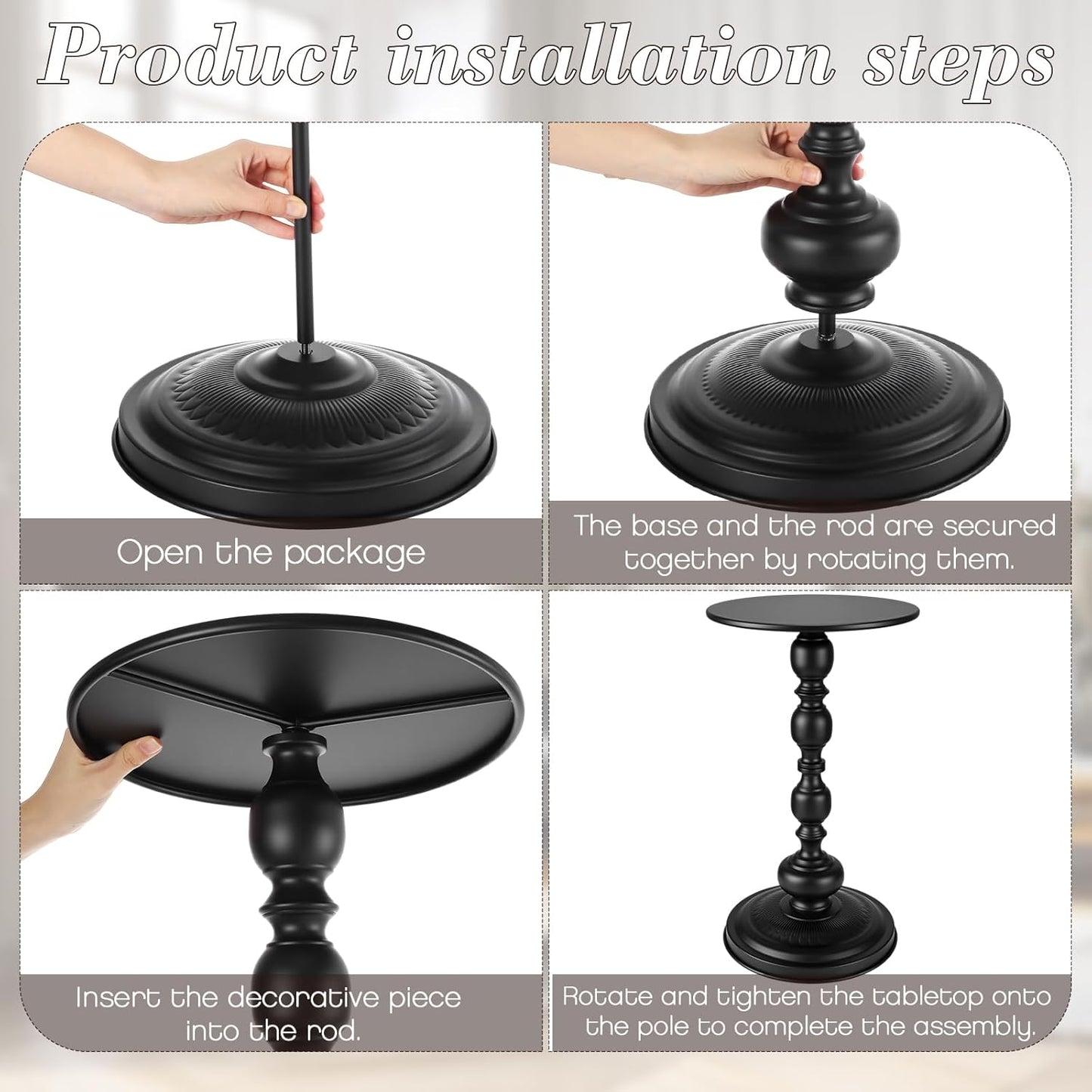 2 Set Pedestal Metal round Side Table Small Black End Table Vintage Sofa Coffee Drink Tables for Small Space Matte Modern Drink Tables for Sofa, Living Room, Bedroom, Bed, 11.8"W X 20.47"H