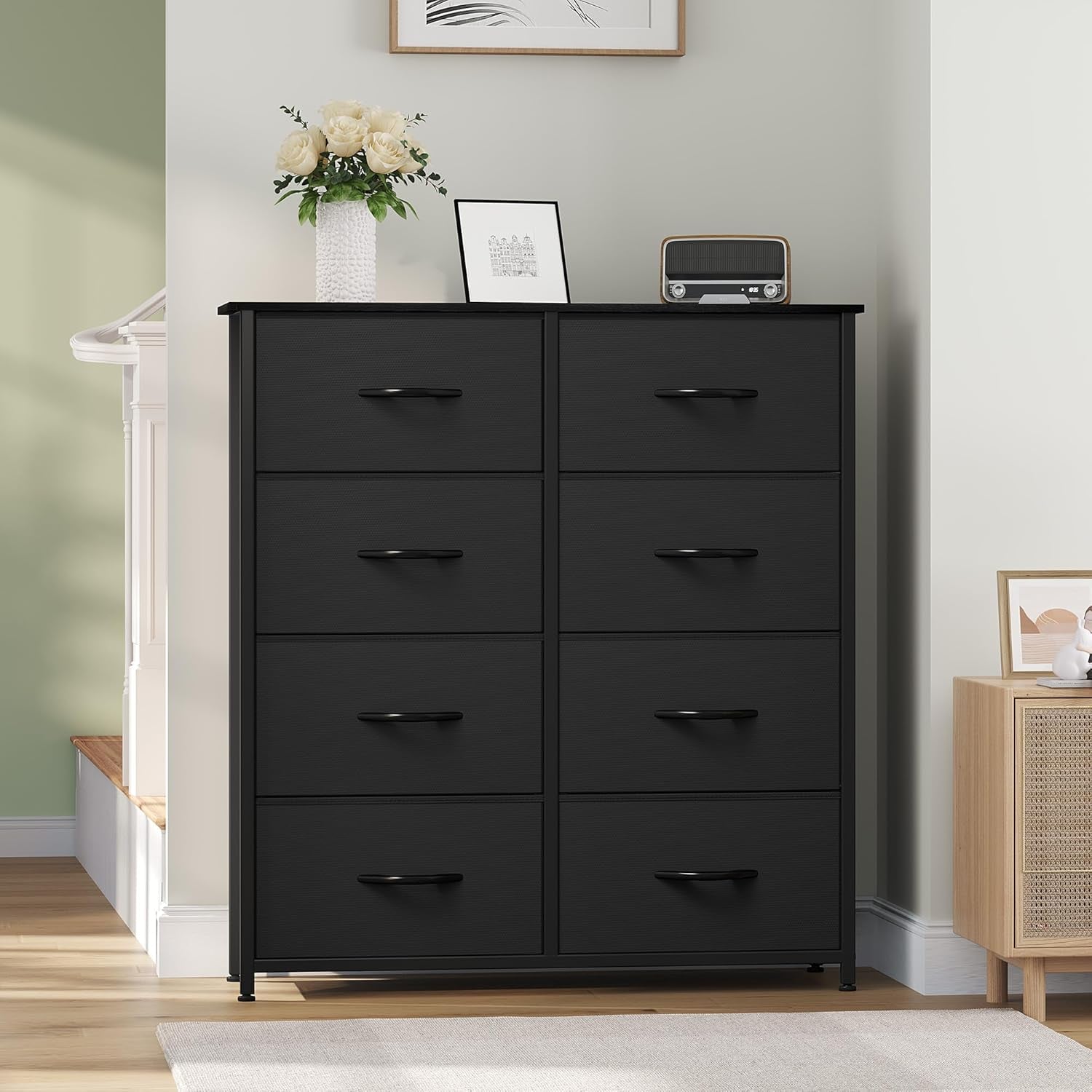 Fabric Dresser with 8 Drawers, Tall Dresser with Fabric Bins, Storage Tower Unit, Chest of Drawers for Living Room, Hallway