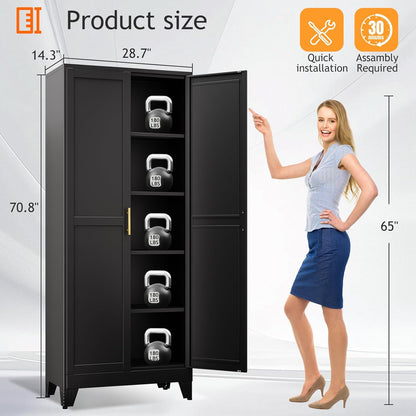 71" Tall Metal Pantry Storage Cabinet with Doors and 4 Adjustable Shelves, Black Kitchen Food Pantry Cabinets, Tall Freestanding Cupboard for Kitchen, Dining Room or Living Room, Black