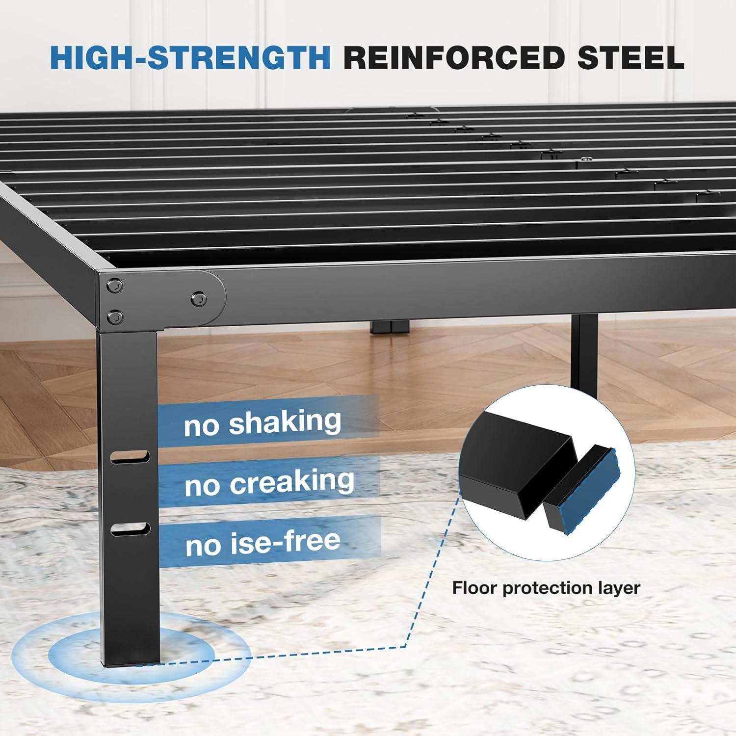 Metal King Bed Frame - 14In High with Storage Space, No Box Spring Needed with Sturdy Steel Slat Support, 2200LBS Heavy Duty for Easy Assembly, Black for Bedroom