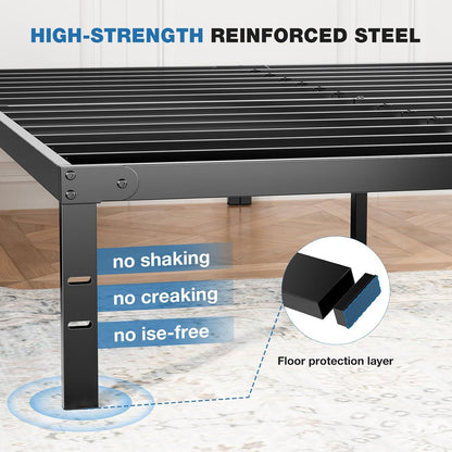 Metal King Bed Frame - 14In High with Storage Space, No Box Spring Needed with Sturdy Steel Slat Support, 2200LBS Heavy Duty for Easy Assembly, Black for Bedroom