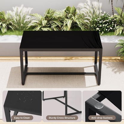 Black Wicker Furniture with Glass Coffee Table, 4 Piece Patio Furniture Set, Outdoor Rattan Conversation Set, for Backyard, Poolside, Porch, Lawn, Cushion-Black