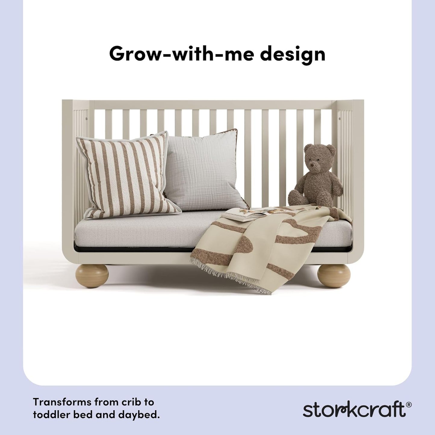 Amalfi Convertible Crib with Toddler Guardrail (Frosted Oat & Driftwood) – GREENGUARD Gold Certified, Toddler Bed Conversion Kit Included, Fits Standard Crib Mattress, Converts to Full Bed