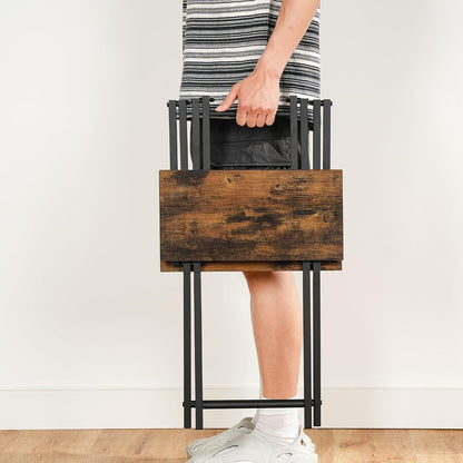 Folding TV Tray Table, Wooden TV Tray, Portable Sofa Side Table, Industrial Snack Table End Table for Small Spaces, Space-Saving, Easy to Install and Fold, Rustic Brown and Black BF27BZ01