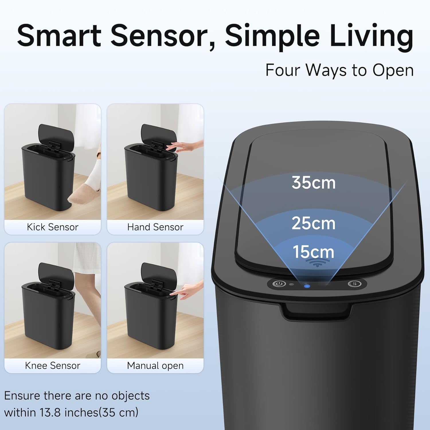 Automatic Motion Sensor Bathroom Trash Can with Lid, 2.6 Gallon Touchless Trash Bin, Smart Garbage Can Plastic Slim Wastebasket for Bedroom, Office, Dorm (Black)