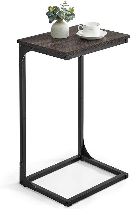 C-Shaped End Table, Side Table for Sofa, Couch Table with Metal Frame, Small TV Tray Table for Living Room, Bedroom, Chestnut Brown and Black