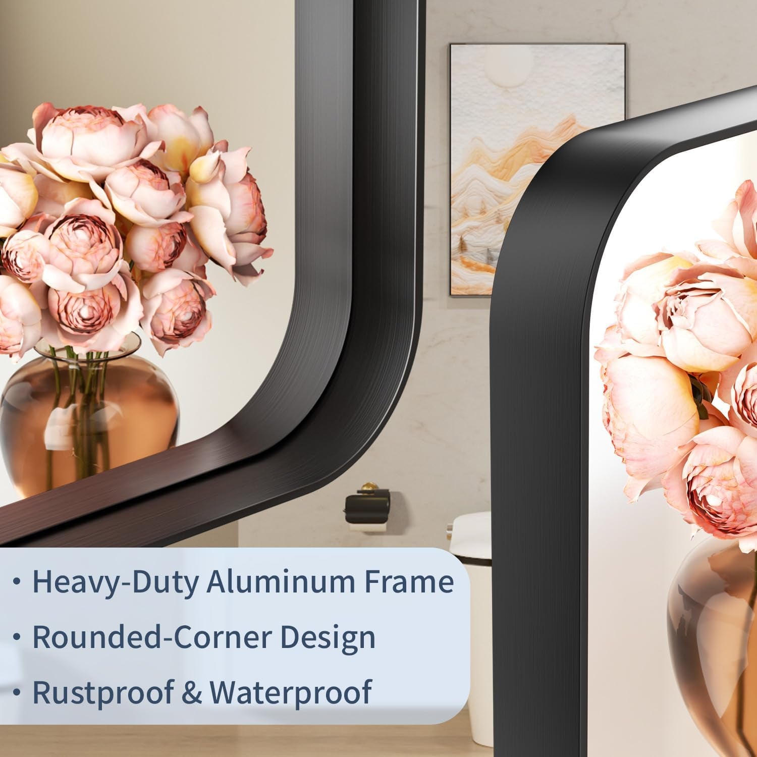 30×36 Framed Mirrors for Wall - Rectangle Black Vanity Mirror with Tempered Glass & Rounded Corners for Bathroom Sink, Bedroom, Hallway, Restroom, Rustproof Frame, Horizontal/Vertical, Modern